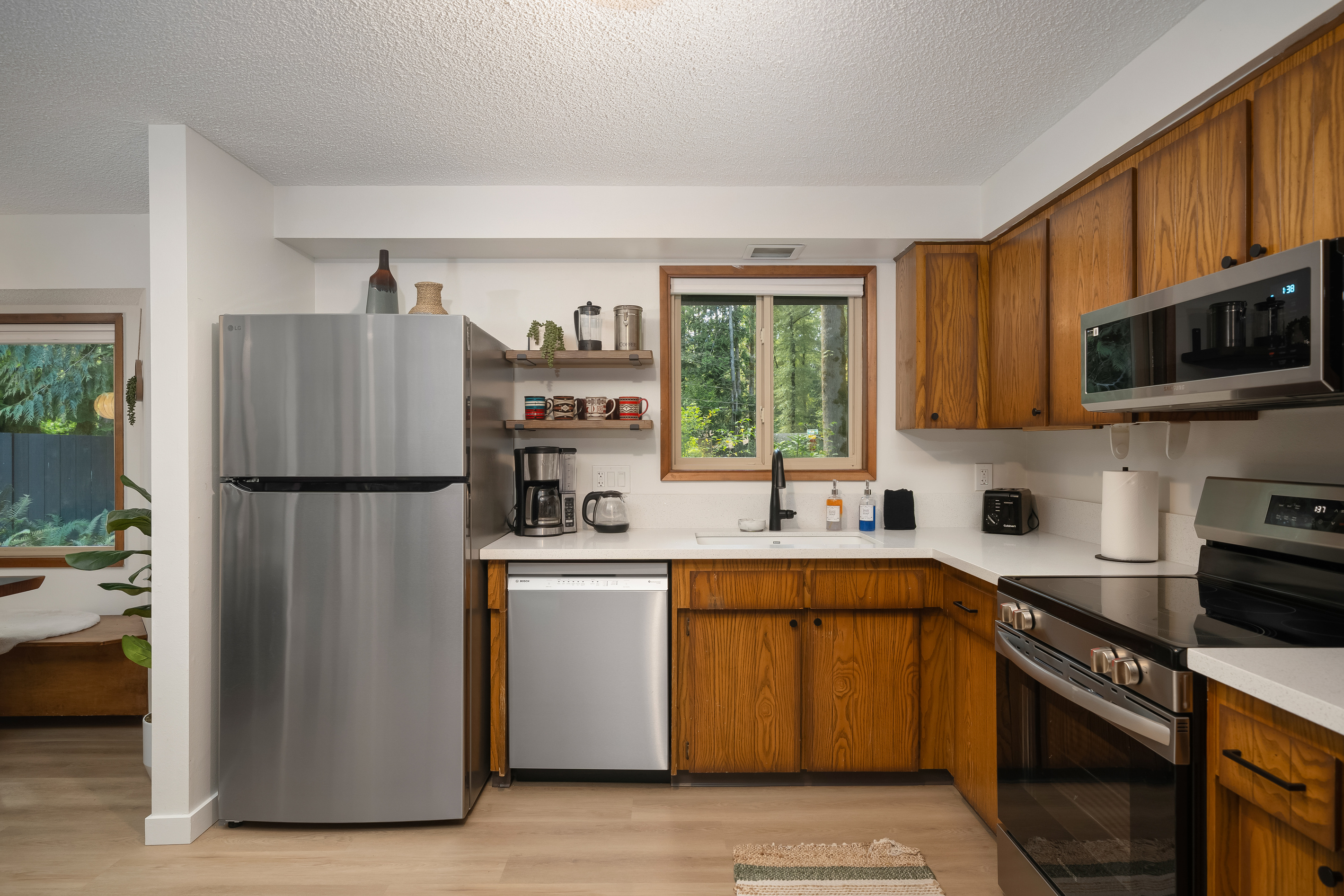 Coffee bar included — because mornings here deserve a proper cup with a forest view.
