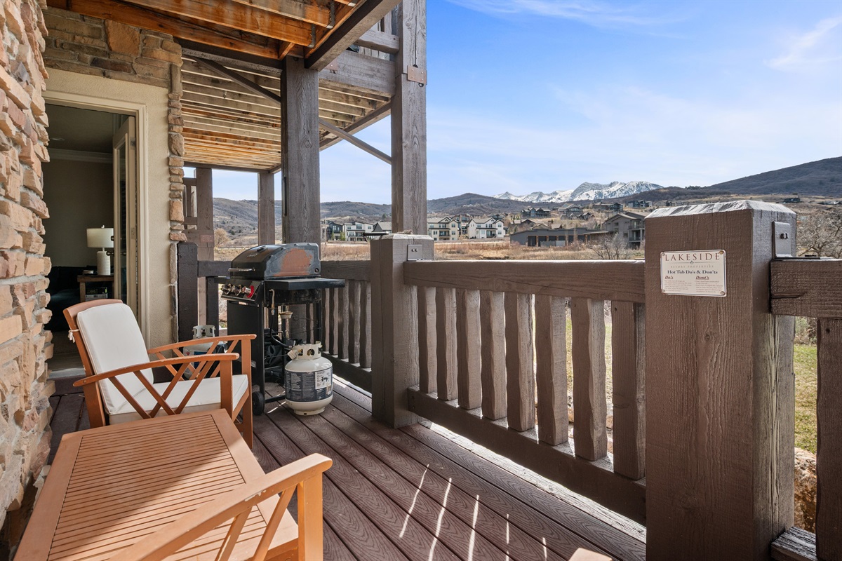 Relax on the deck with views of Pineview Reservoir and surrounding peaks.
