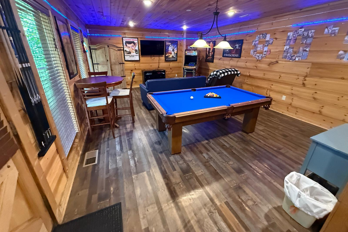 80s Arcade Themed Game Room. Downstairs