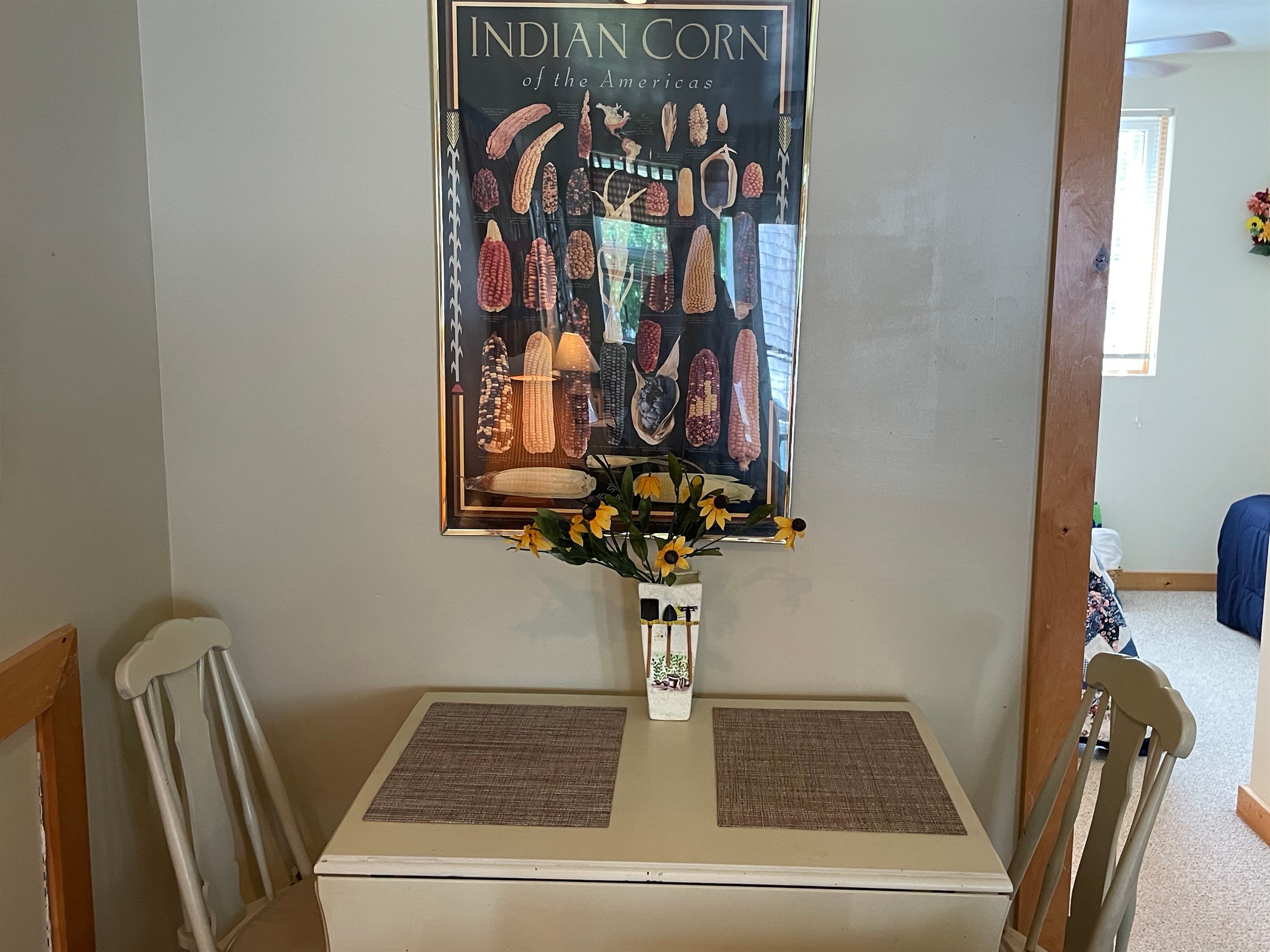 Dining table with seating for two.