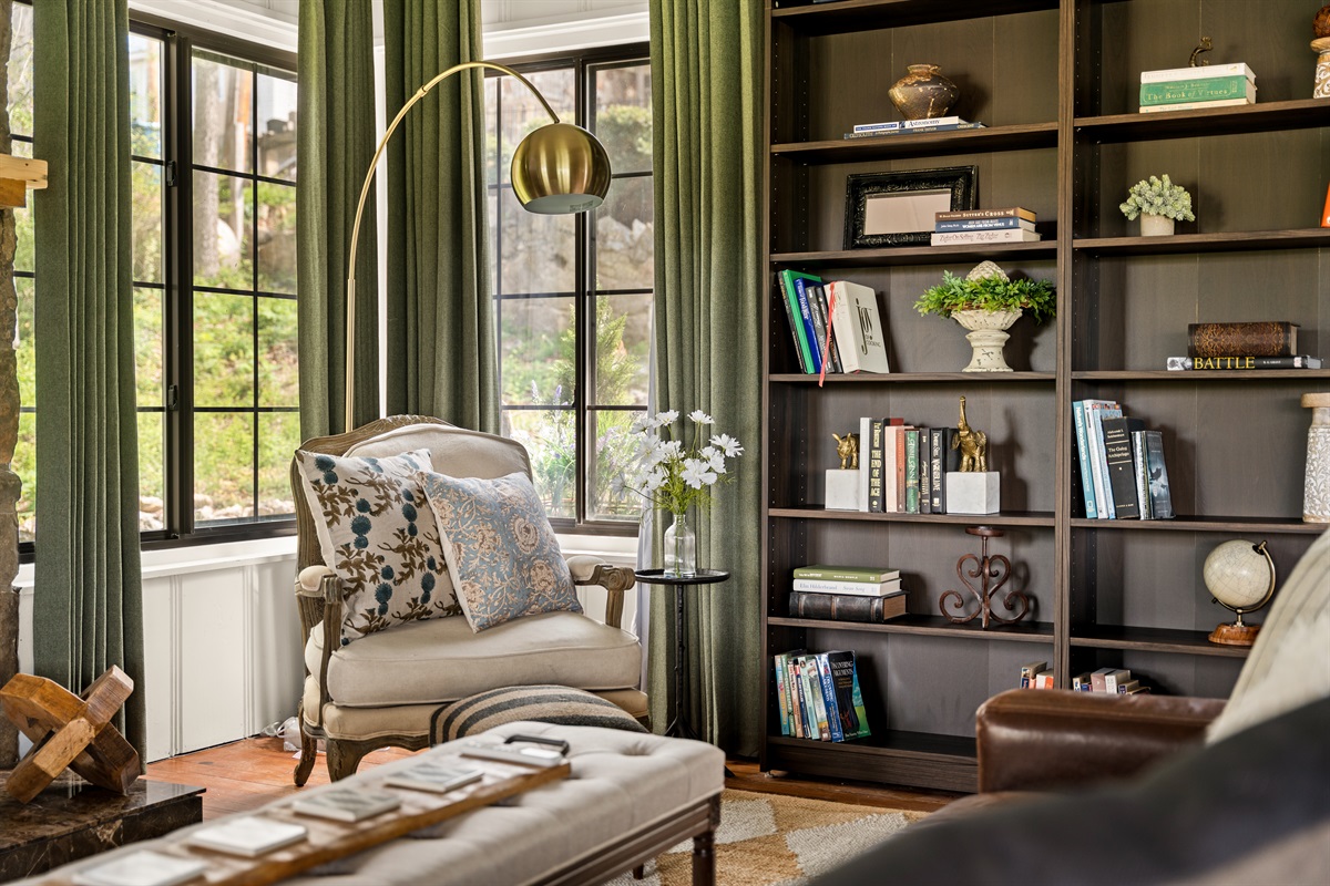 Quiet reading nook with natural light and designer touches