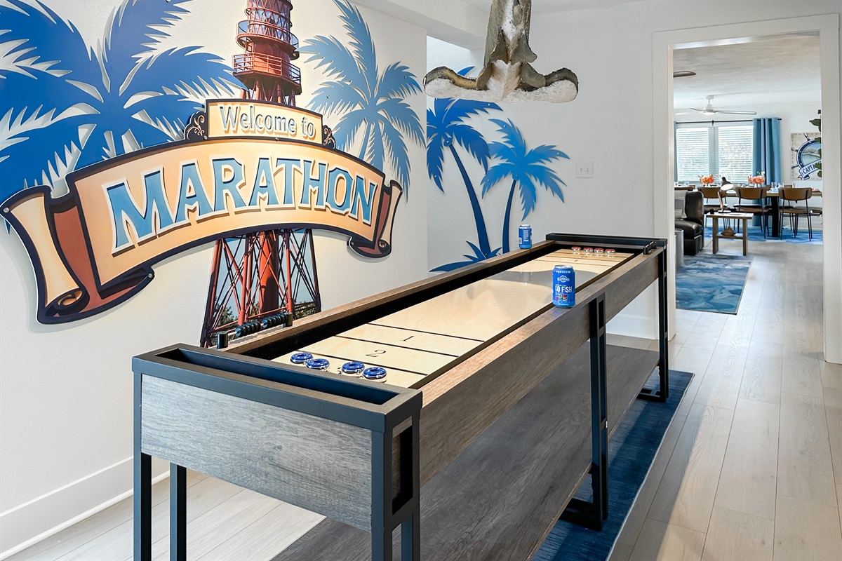 There’s a full length shuffleboard, a wall Tic-Tac-Toe.