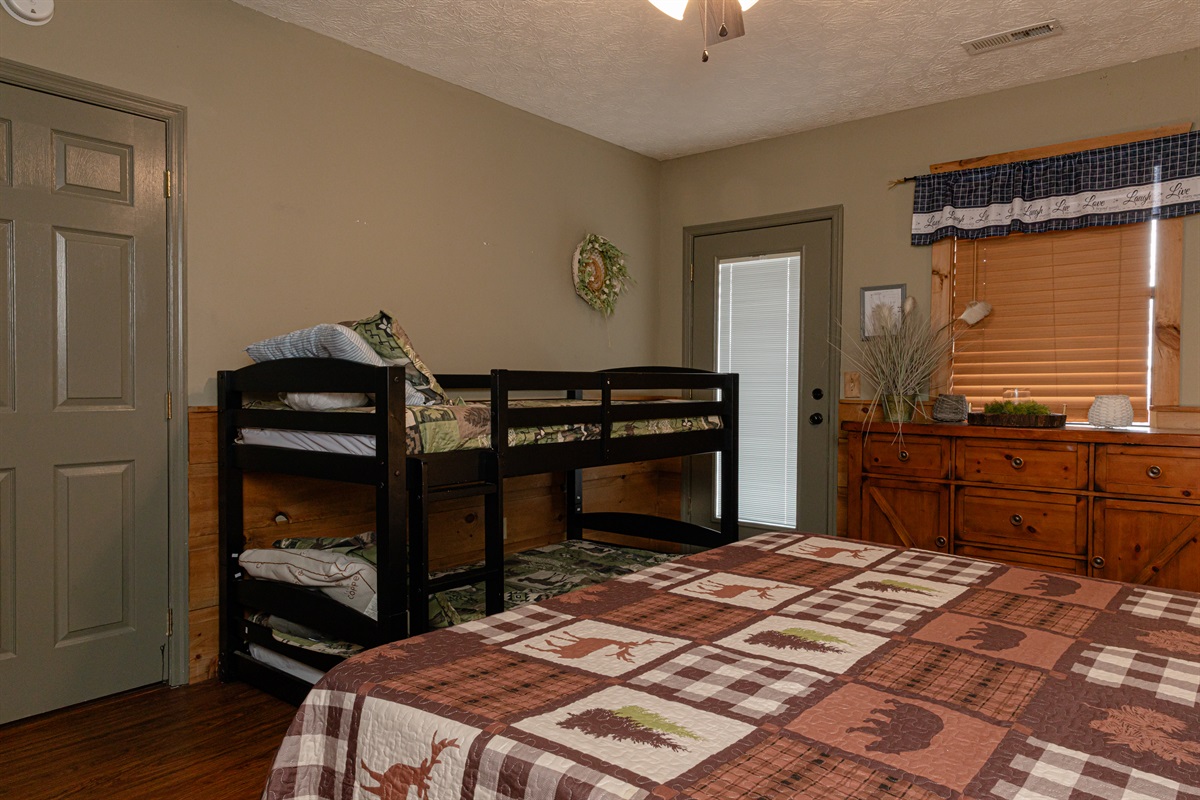 Bedroom #3 with king bed and twin bunk beds