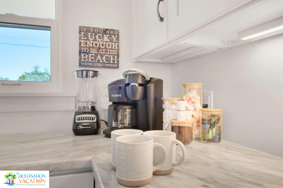 A well-equipped coffee station for perfect vacation mornings.