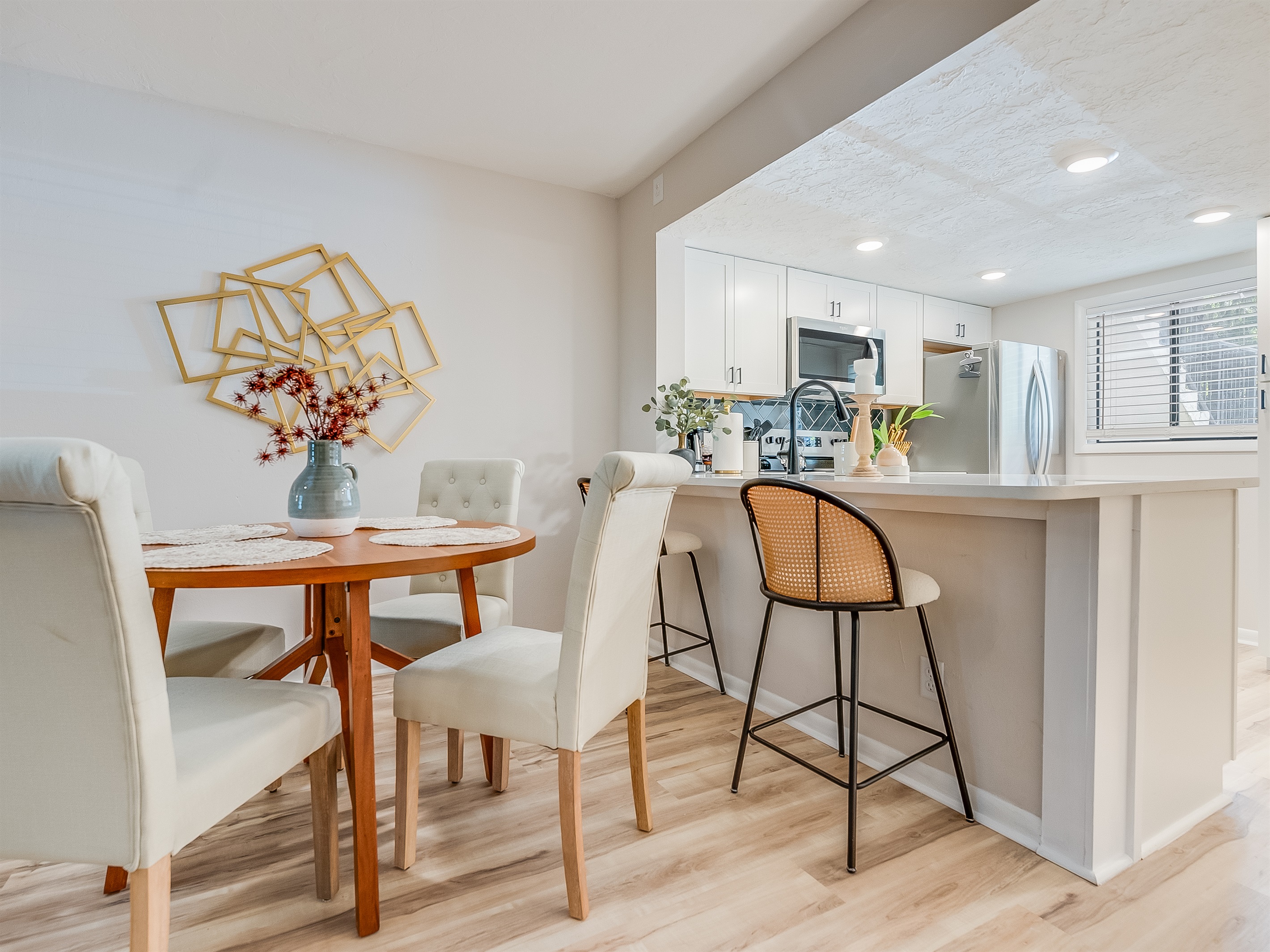 Gather around the dining table for relaxed meals or remote work.