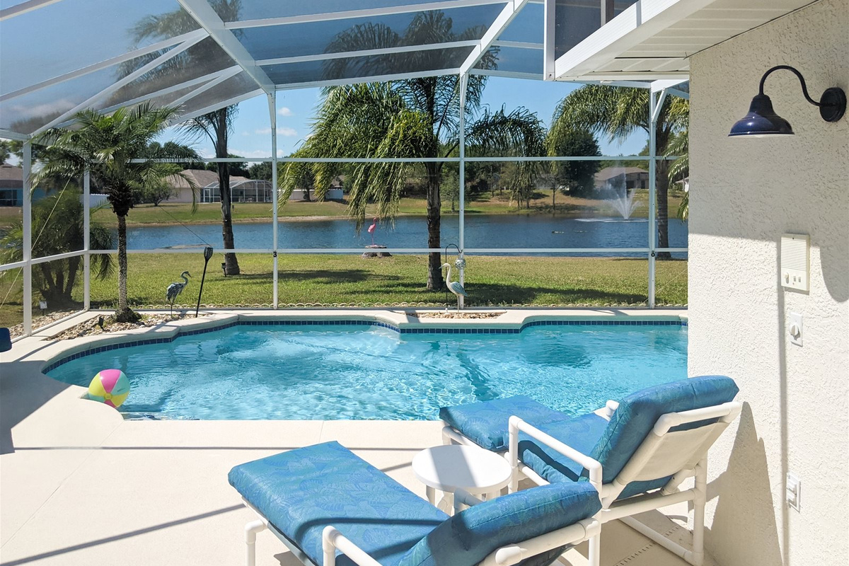 Relax on the loungers by the Private Screened Pool with lots of sunny South-West exposure!