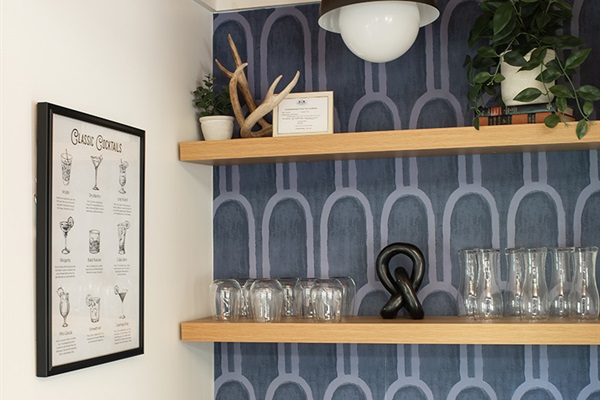 Whether you're mixing a cocktail or grabbing a quick glass of wine, this cute little bar nook is ready for happy hour, mountain style.