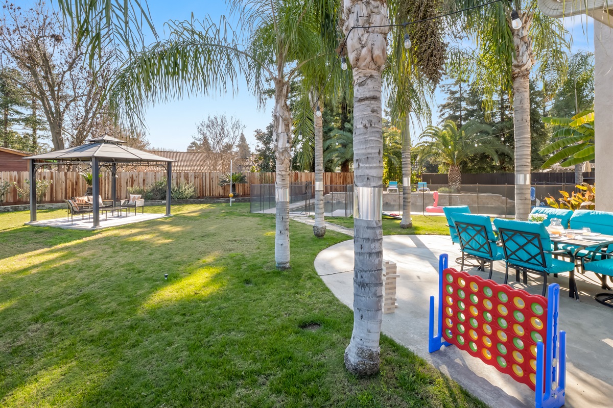 Outdoor lawn games and patio activities keep all ages entertained without leaving the property.