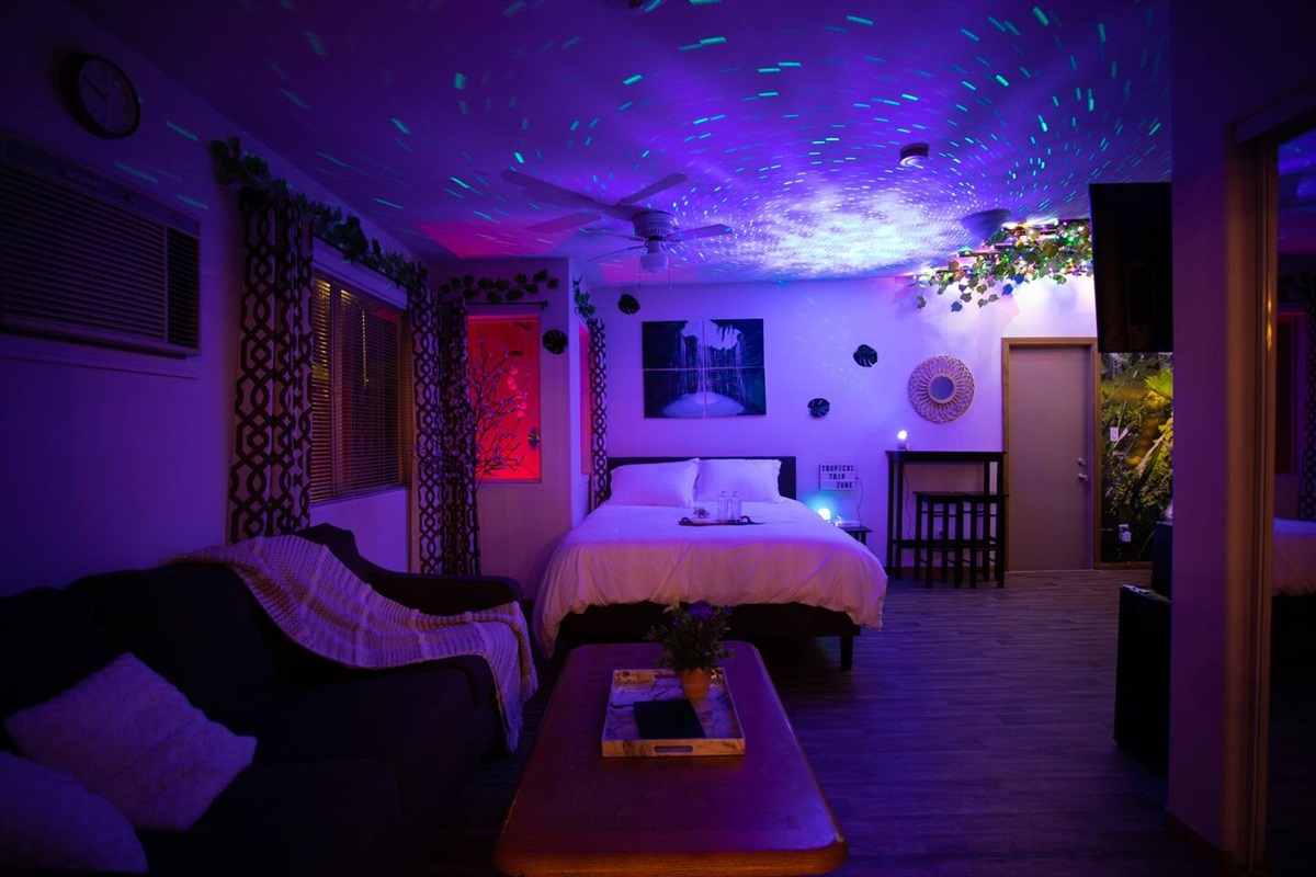 Turn down the lights and turn the projector on for some wonderful night time ambiance.