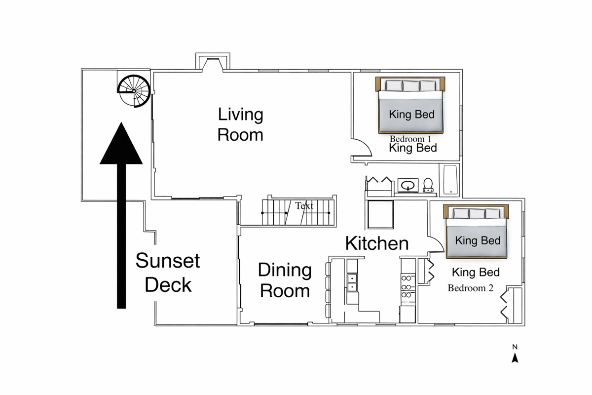 Layout of the 2nd floor of house - Ground Floor is Entrance, Pool, and Ocean walkway 