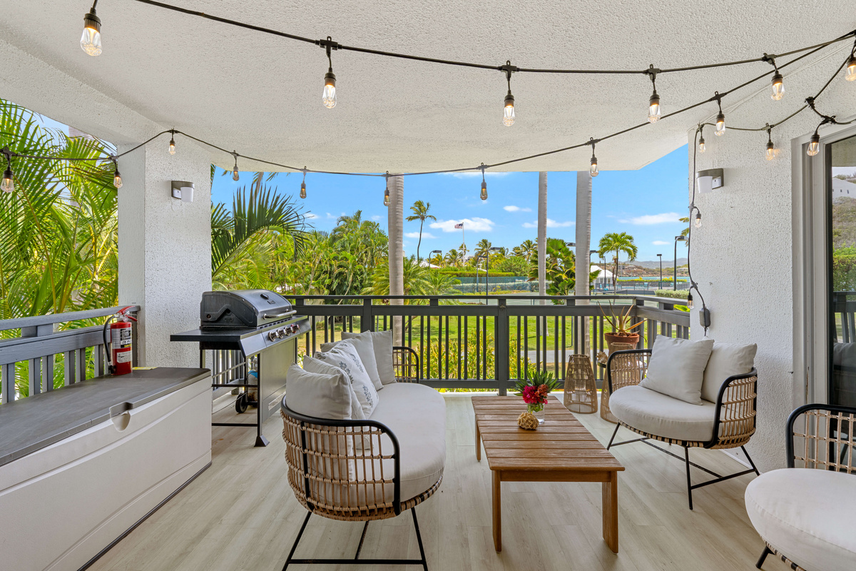 Grill, dine, and relax outdoors while enjoying beautiful island views.