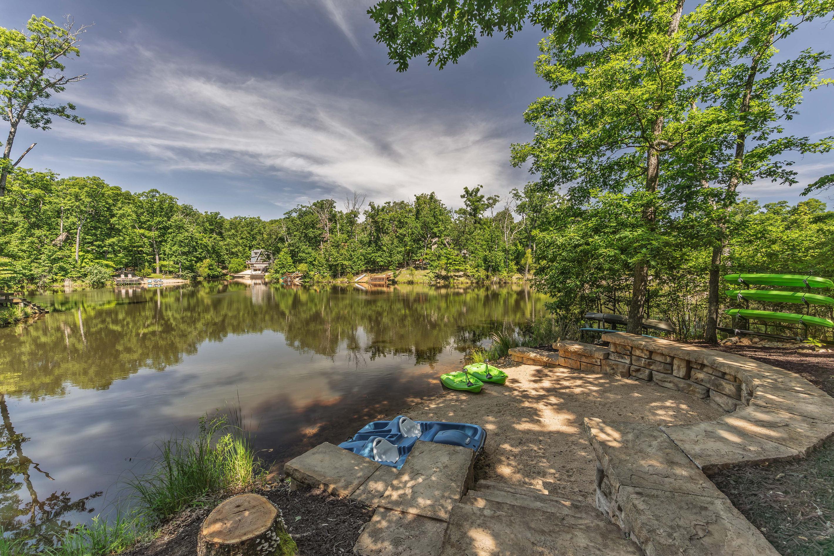 Calm water perfect for kayaking and relaxing.