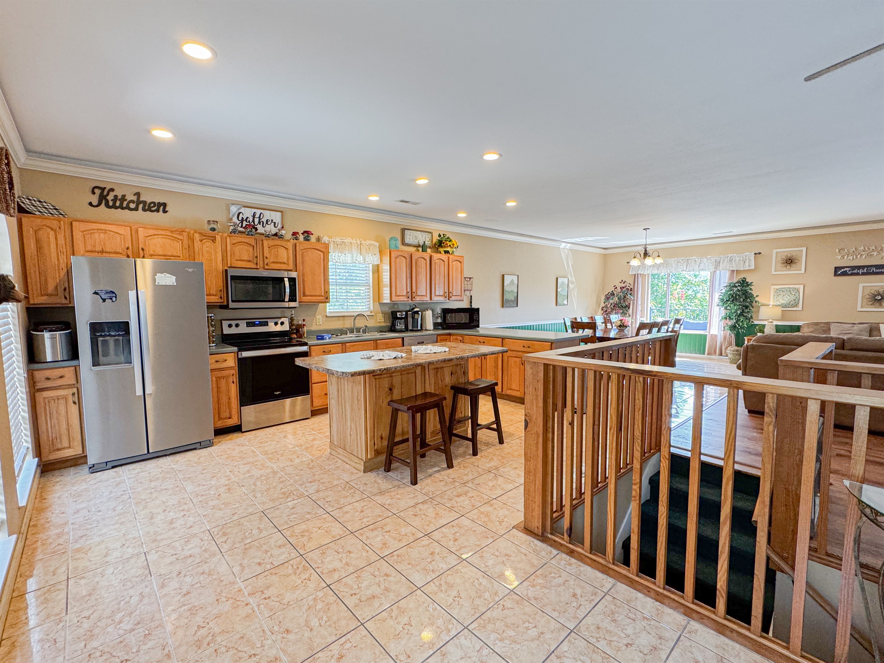 Kitchen is well-equipped to make great meals for the whole gang! Complete with dishes, glassware, utensils, and small appliance for nearly every need!