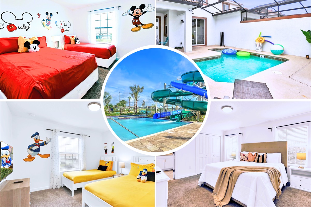 This bright 4 bedroom home with private pool at Storey Lake, gives you FREE access to the WATER PARK, with water slides, lazy river, and more! Come enjoy a Magical Time!