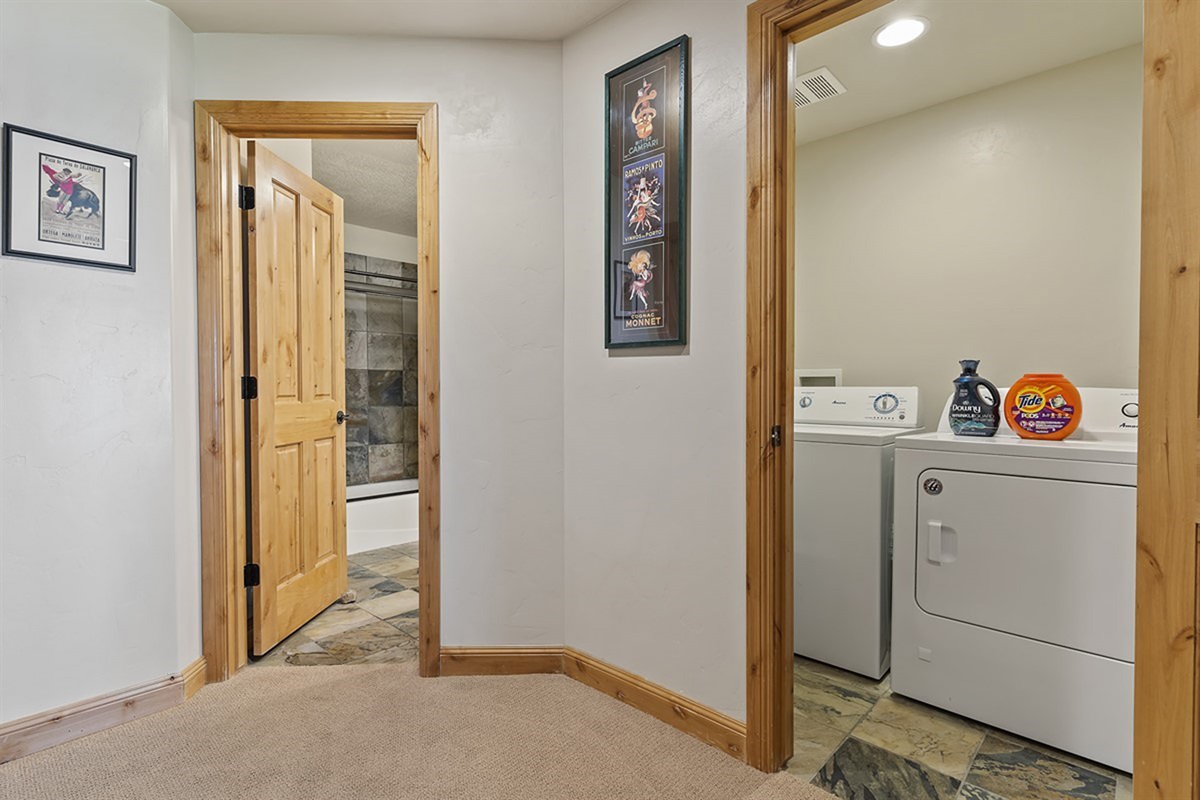 Convenient in-unit laundry with full-size washer and dryer—perfect for effortless, extended stays.