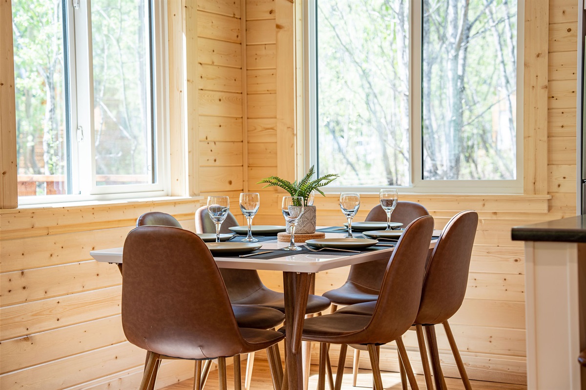 Dining area with mountain and nature view from the windows
