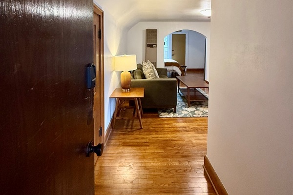 Through the front door.