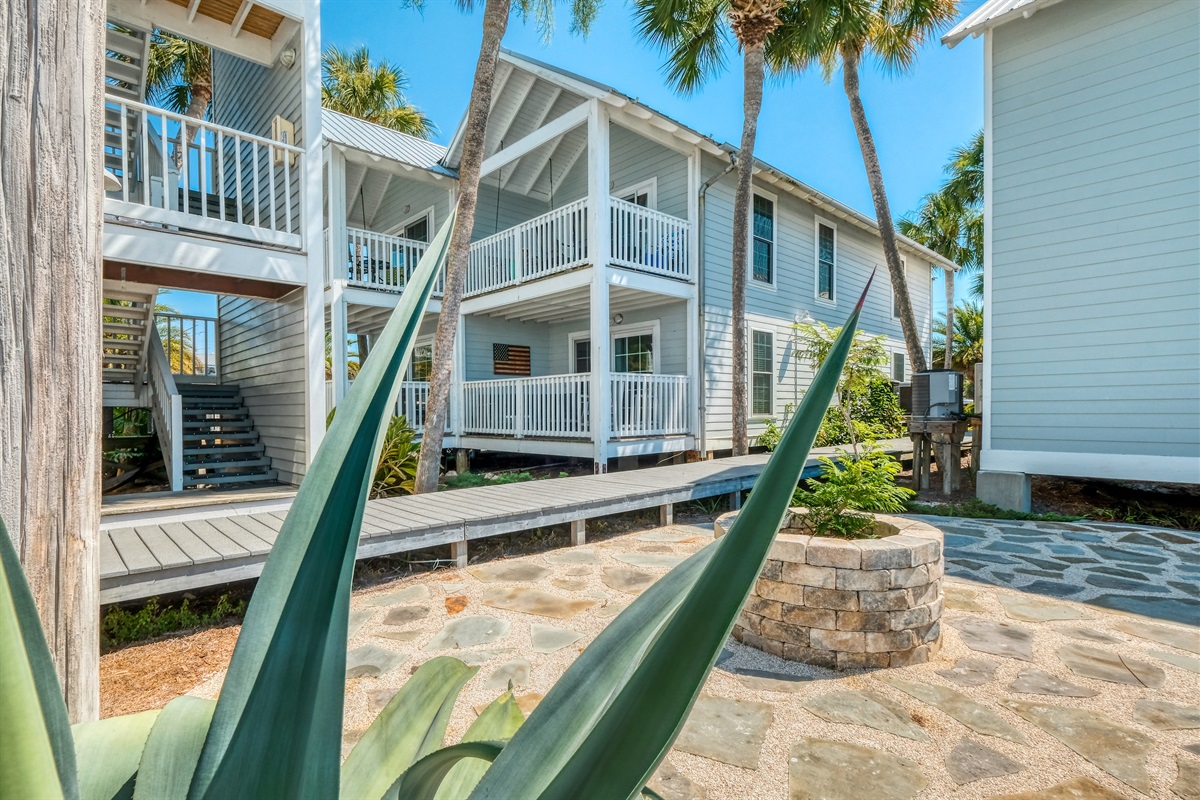 Walk ways lead to the pool