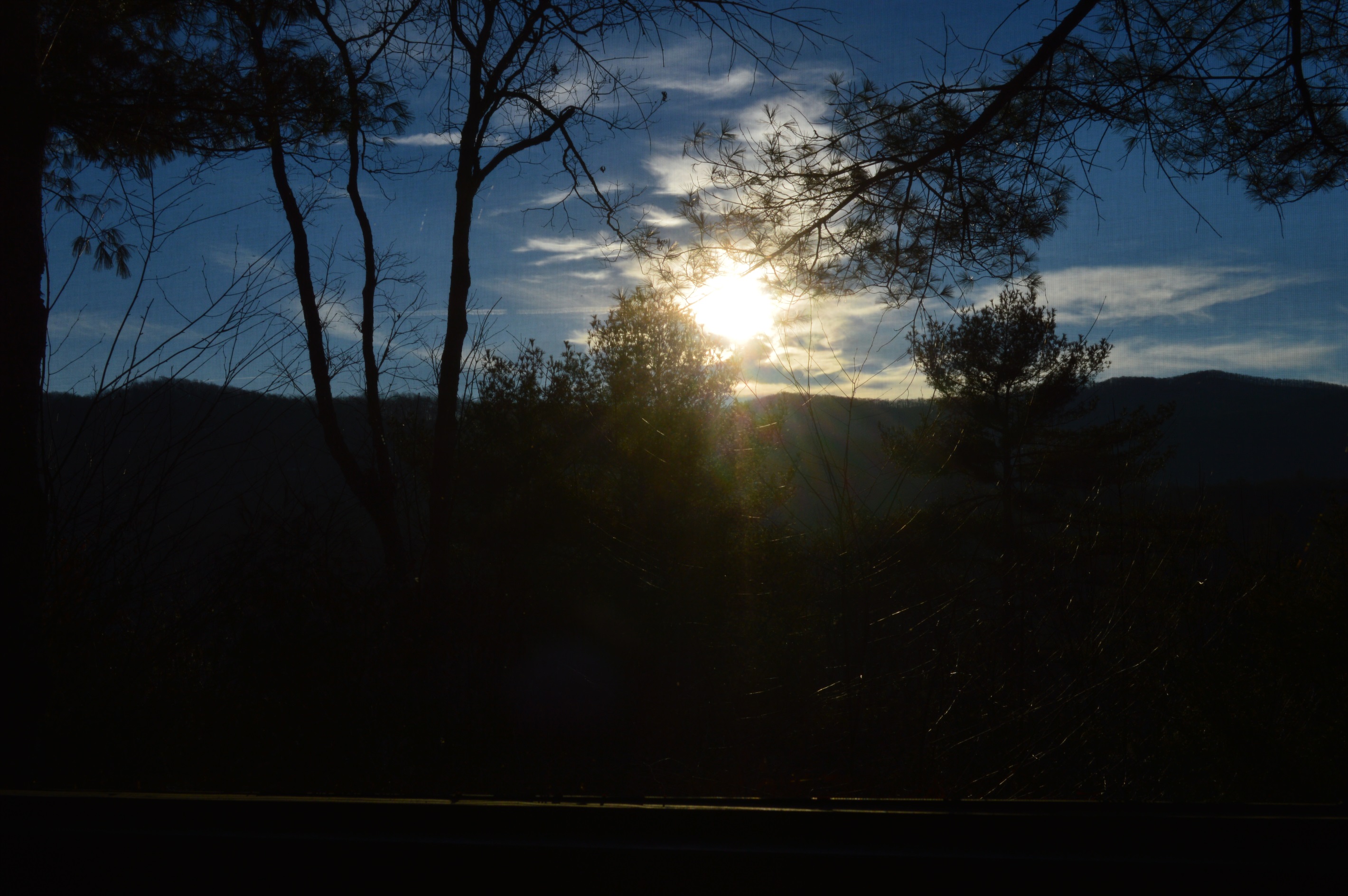 View from the screened-in porch at dusk
