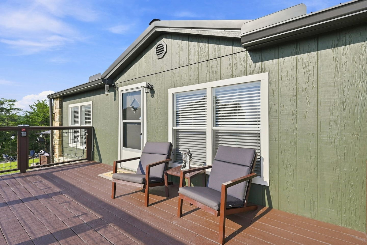Outdoor seating makes the front deck an easy place to relax and take in the view.