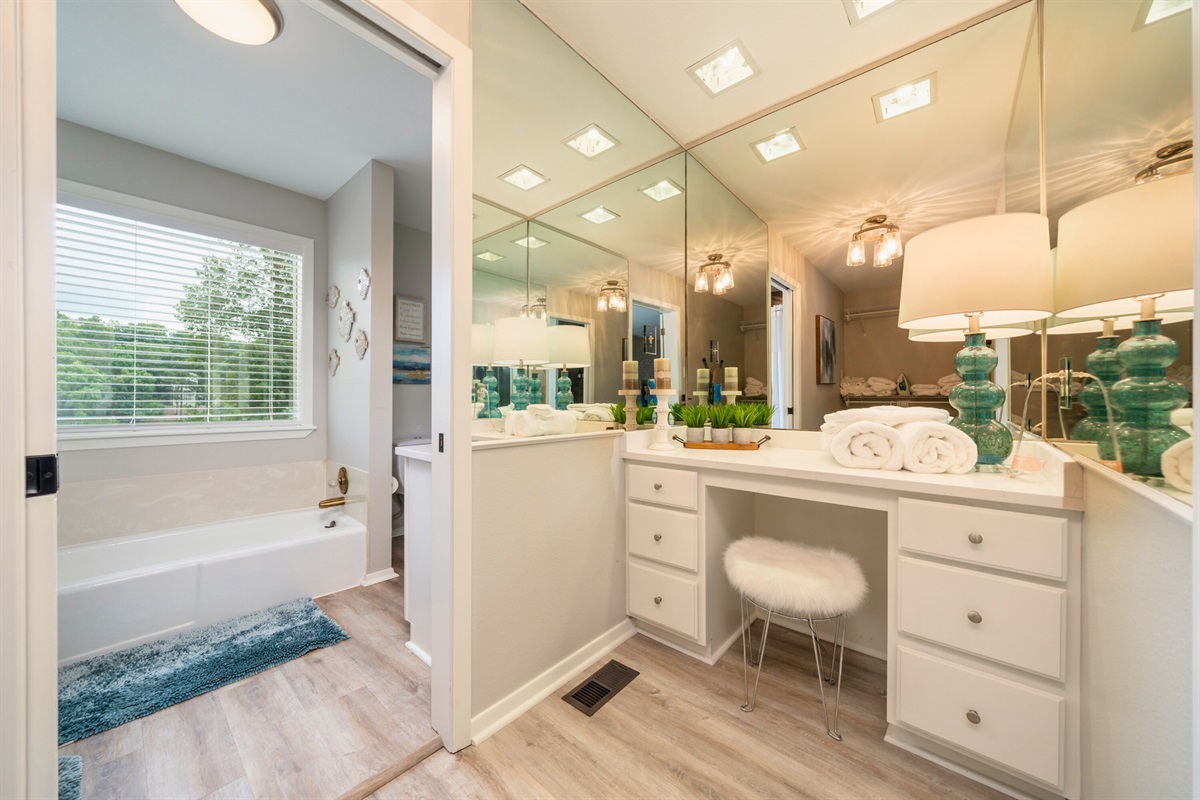 [Bathroom 1] En-Suite Bathroom with Bathtub and Large Tile Shower