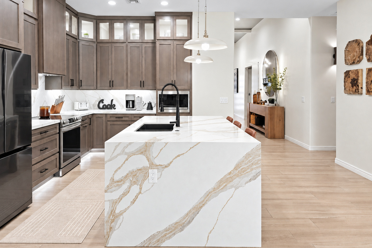 Modern and stylish kitchen with island.