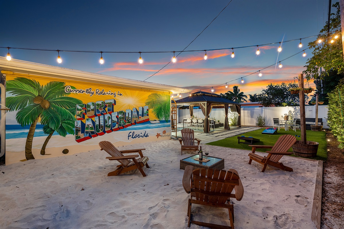 Sand for the kids, movies for everyone 🍿, grill fired up under the stars 🌙