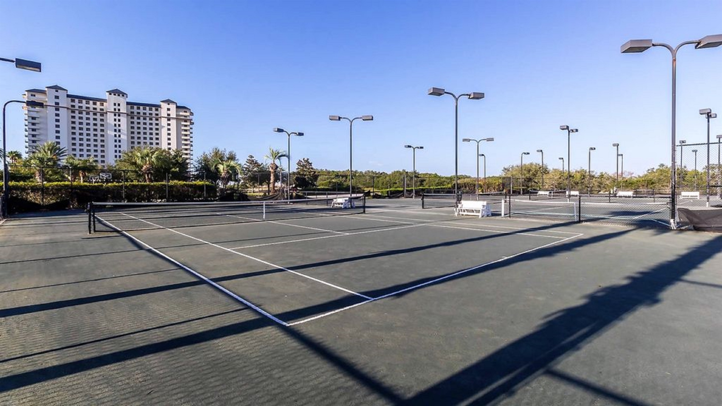Tennis? Pickleball? Both are available at the Beach Club! You'll also find life size chess, a basketball hoop, and jogging/walking trails