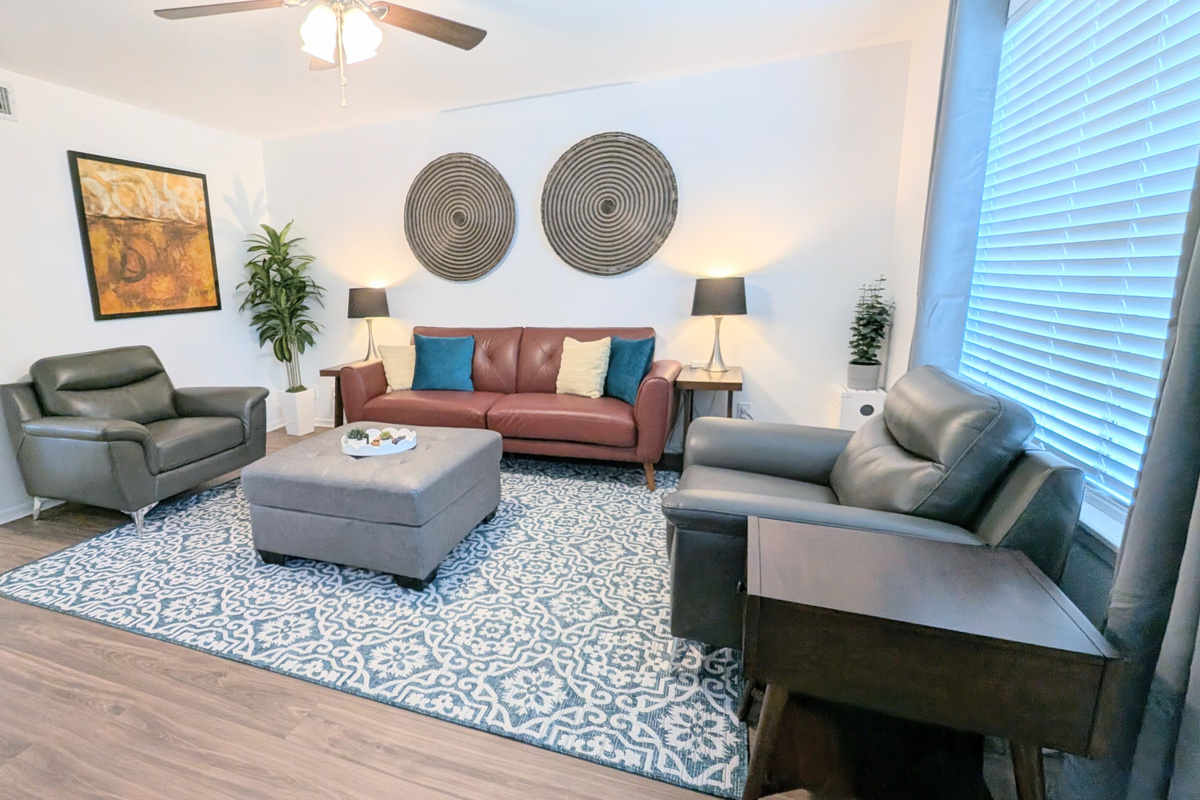 Step into the spacious living room of this cozy East Bernard retreat, featuring 2 bedrooms and 3 beds designed for comfort and convenience.