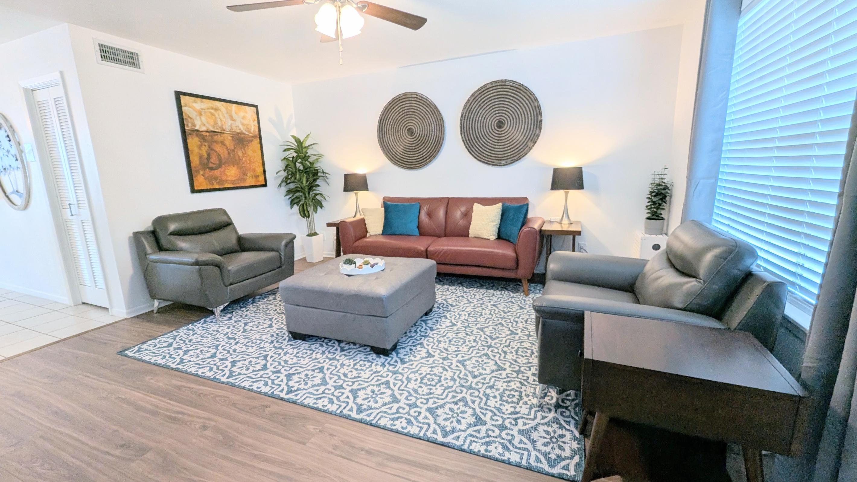 Step into the spacious living room of this cozy East Bernard retreat, featuring 2 bedrooms and 3 beds designed for comfort and convenience.