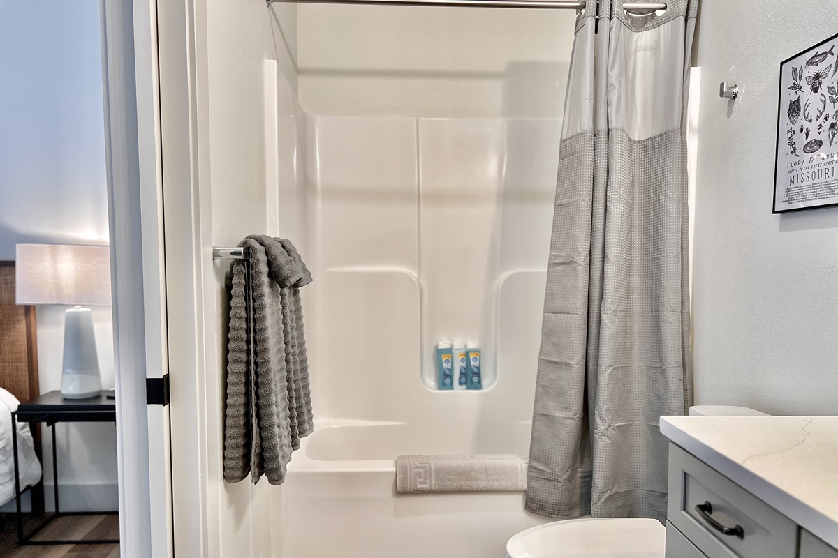 Shower tub combo in Master King bedroom