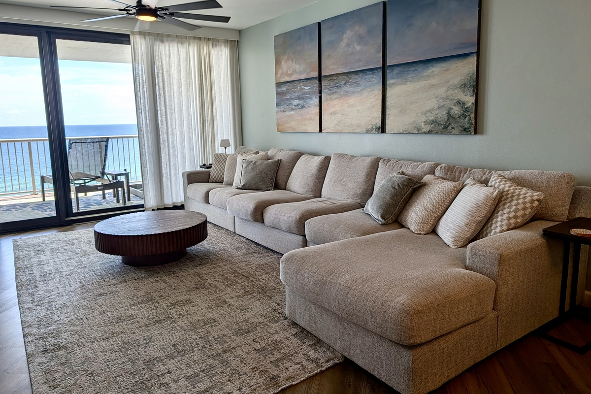 Relax on our big comfy couch and enjoy the view or watch some TV.