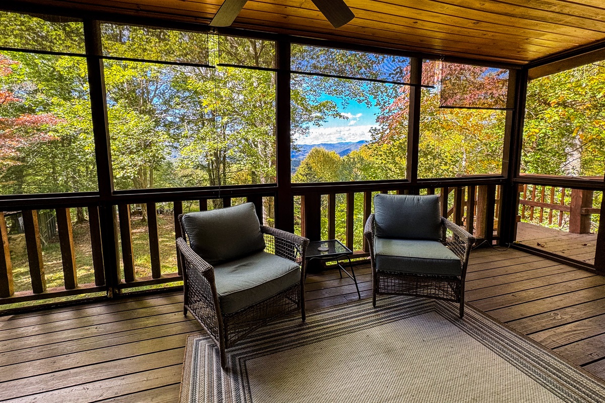 Relax rain or shine in the screened in porch.