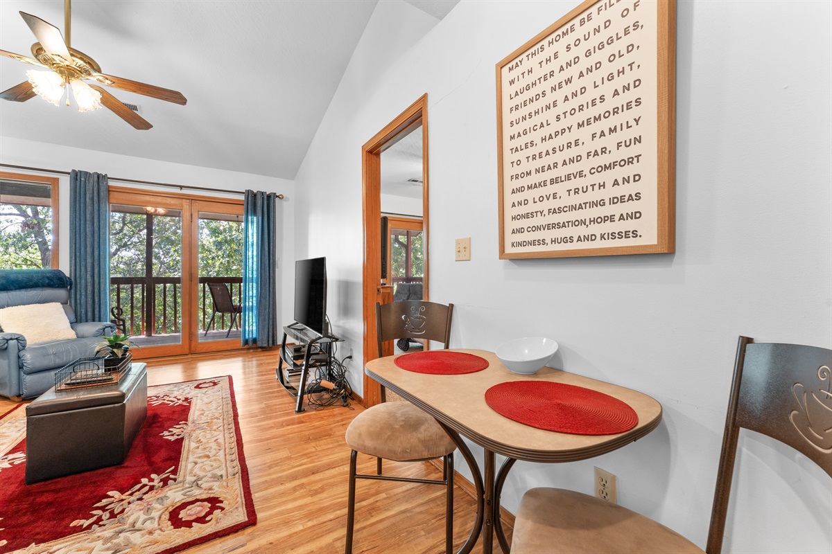 A cozy dining nook gives you a simple spot for coffee, breakfast, or a late-night snack.