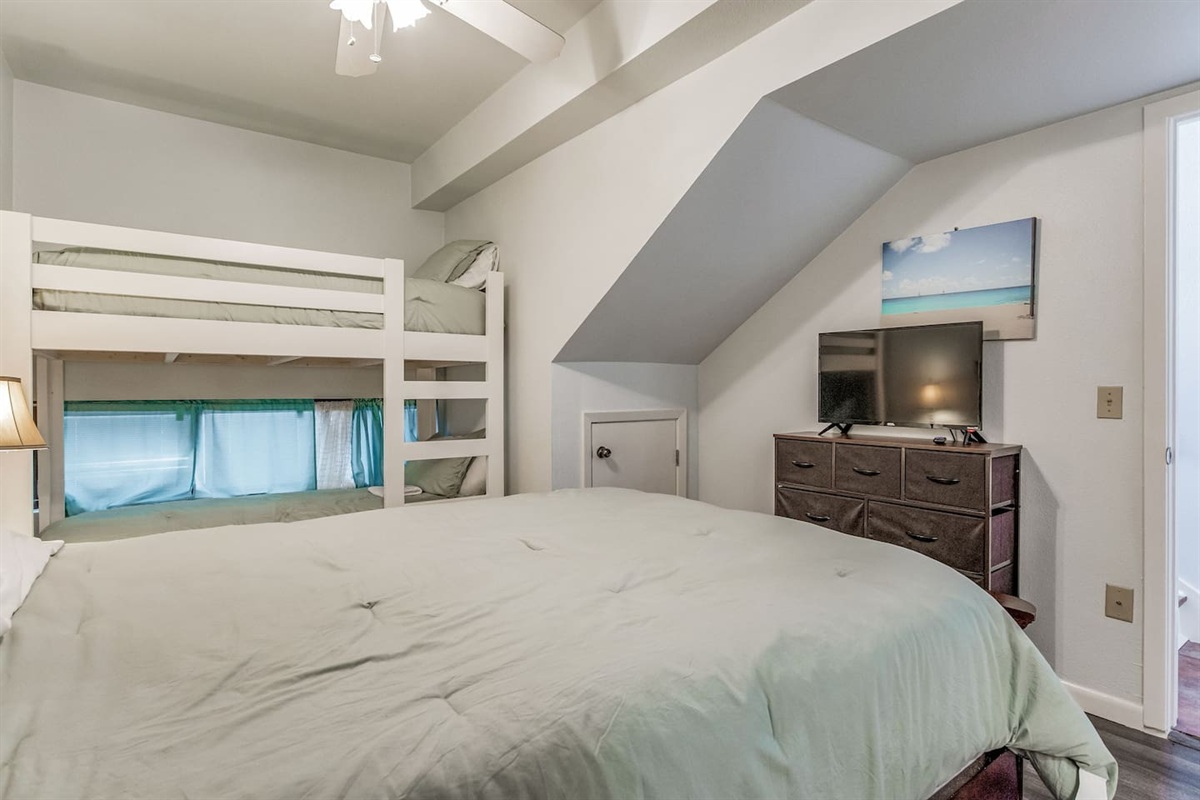 Bedroom # 2 Queen Bed and Bunk Beds