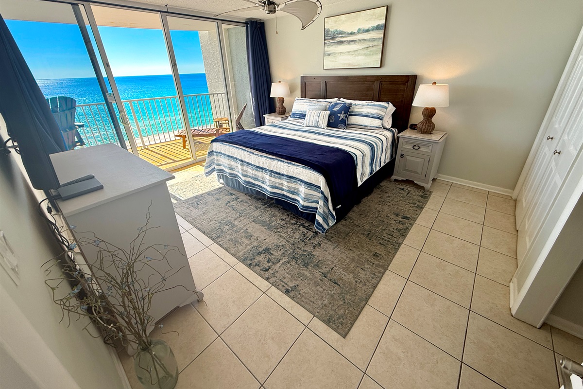 Amazing Gulf views from the main bedroom. Sun lounger and side table to relax in your own private space.