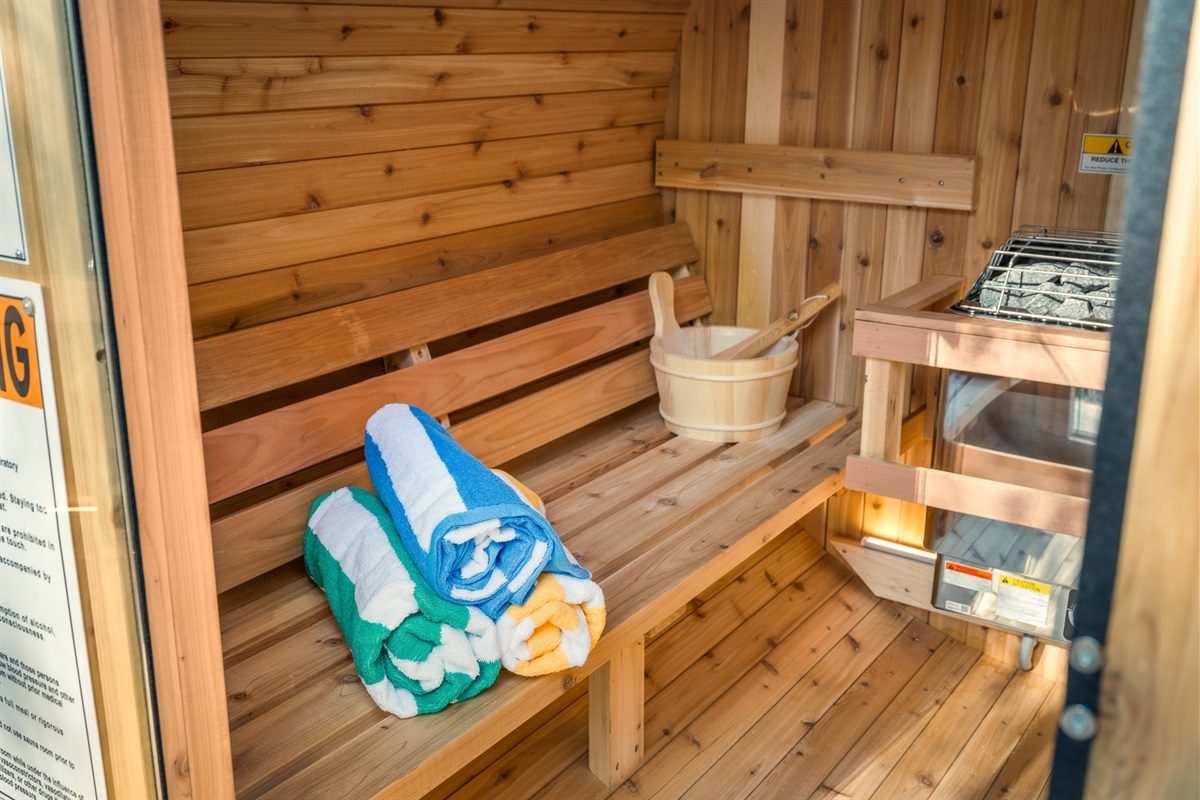 Interior of the barrel sauna - an ideal way to unwind after hiking or exploring the Blue Ridge Parkway