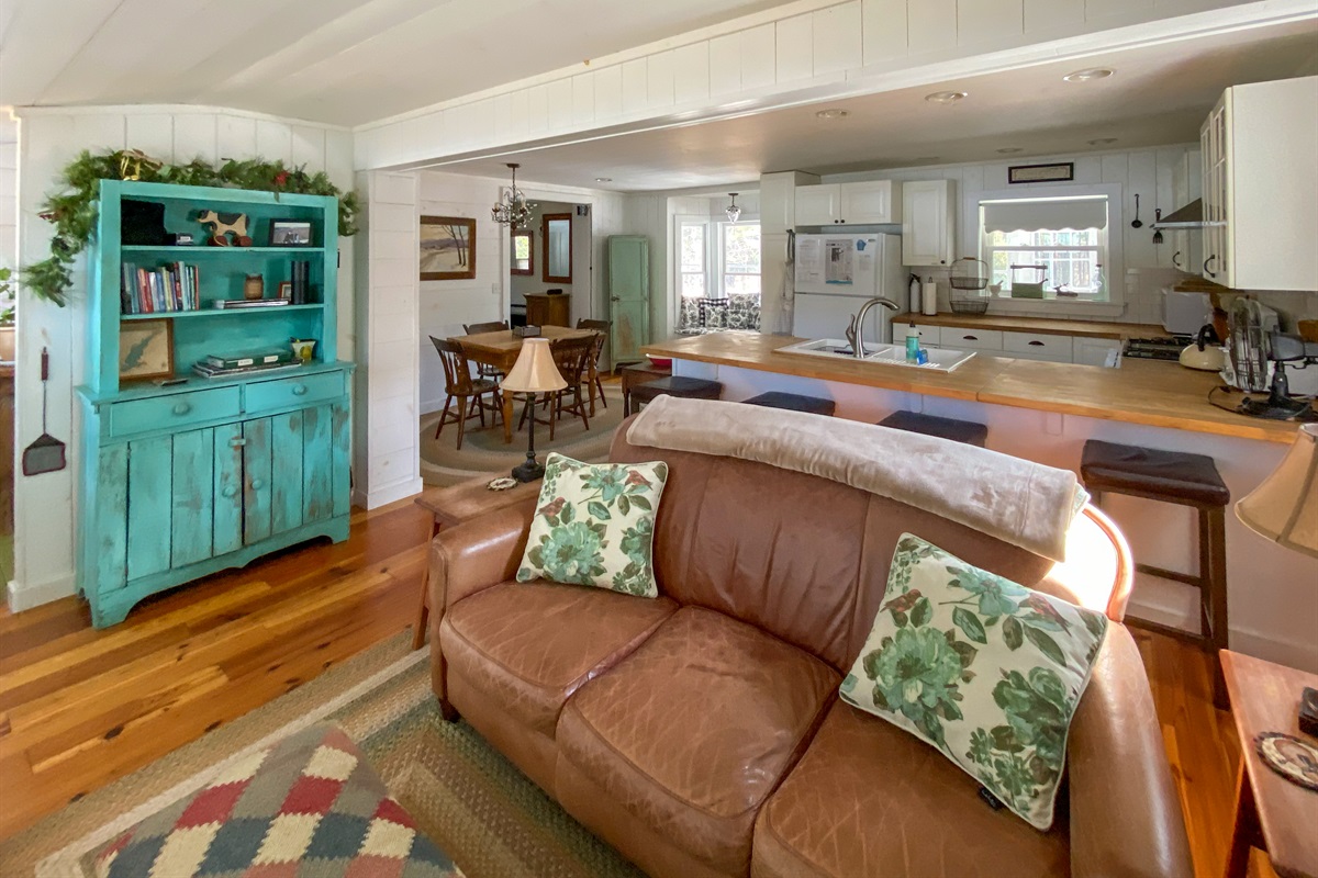 Open Dining, Kitchen, Sitting area with Fireplace