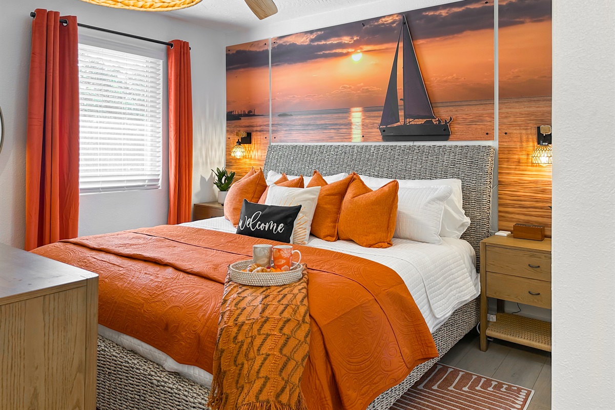 The Sunset Sail bedroom has a King bed.