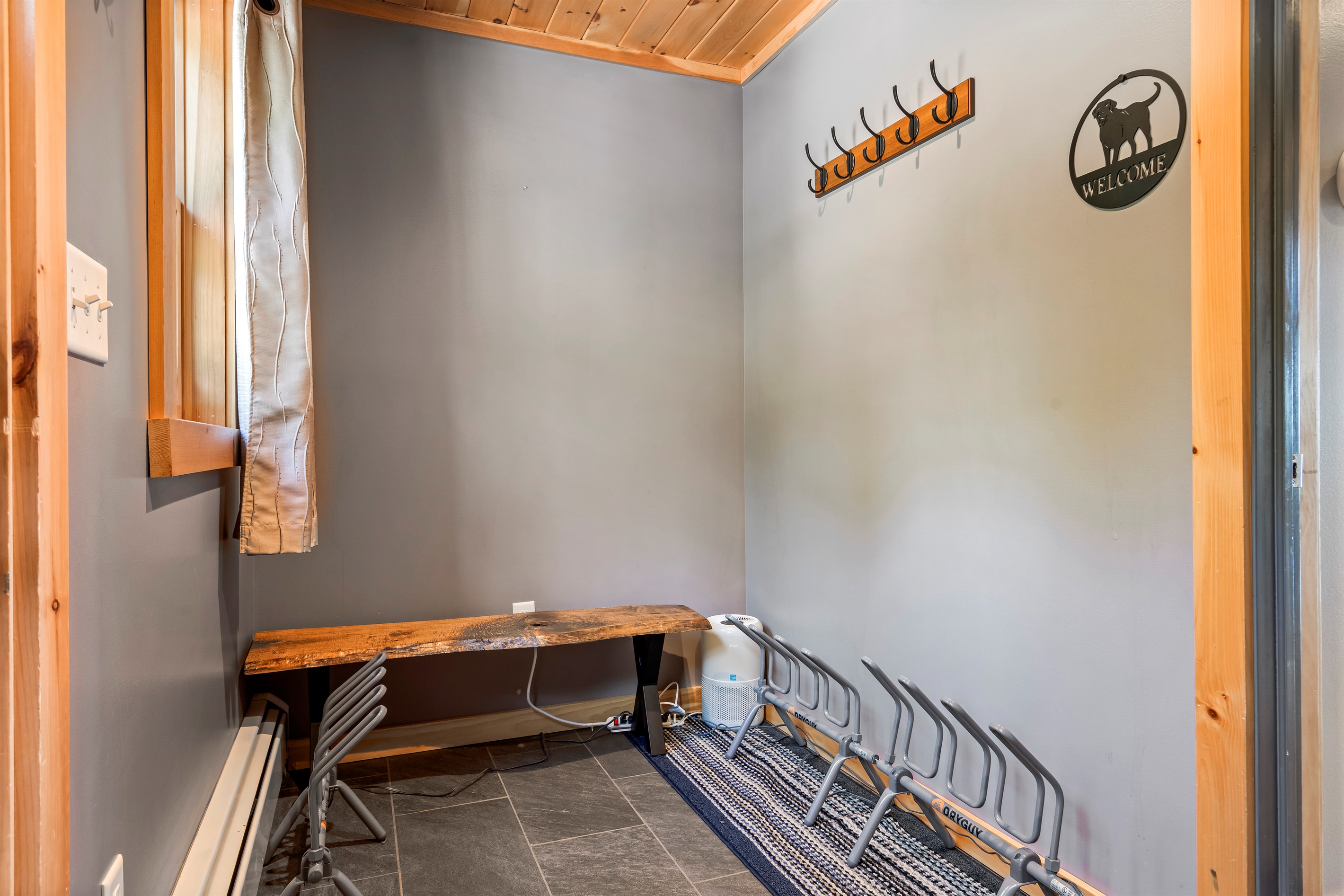 Plenty of extra space to store your belongings during your stay, and boot warmers in the winter!