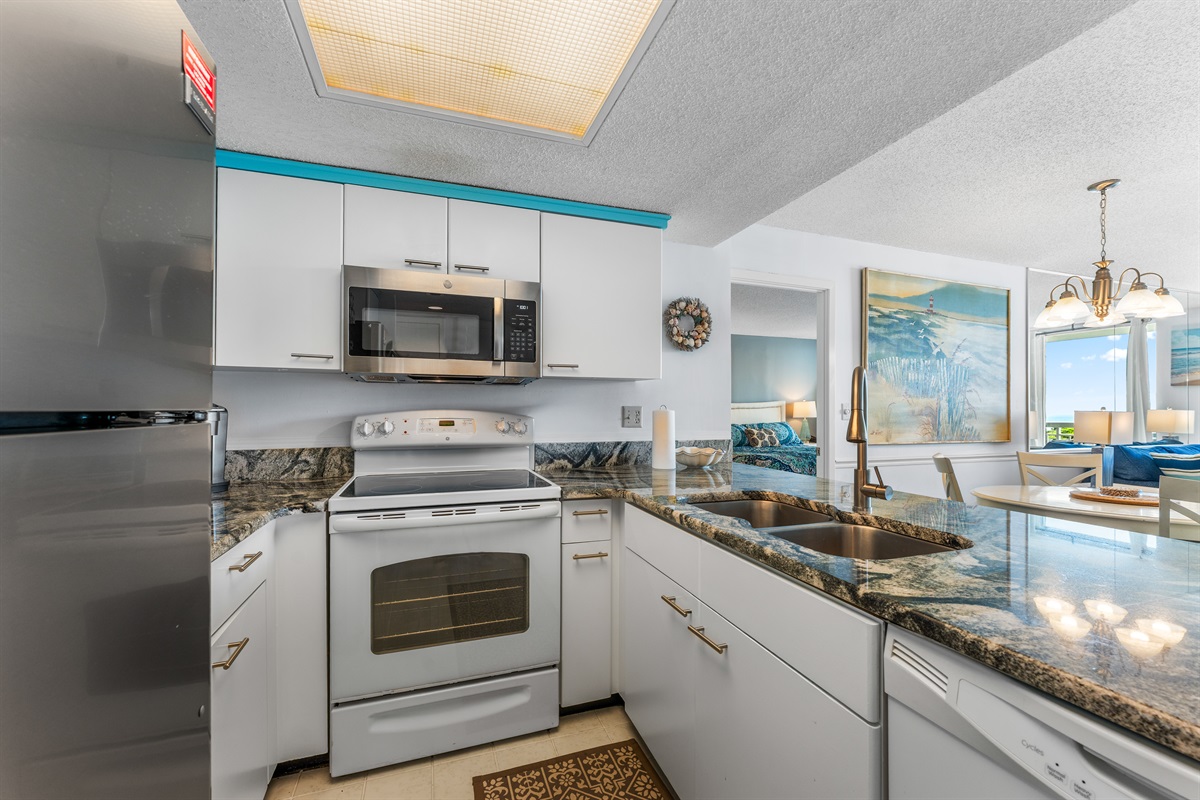 Well stocked Kitchen, all the comforts of home except at the BEACH!