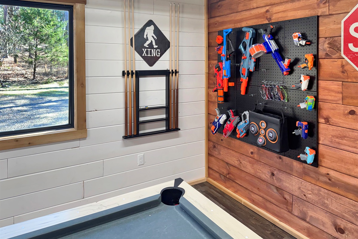 Nature awaits outside the game shed.