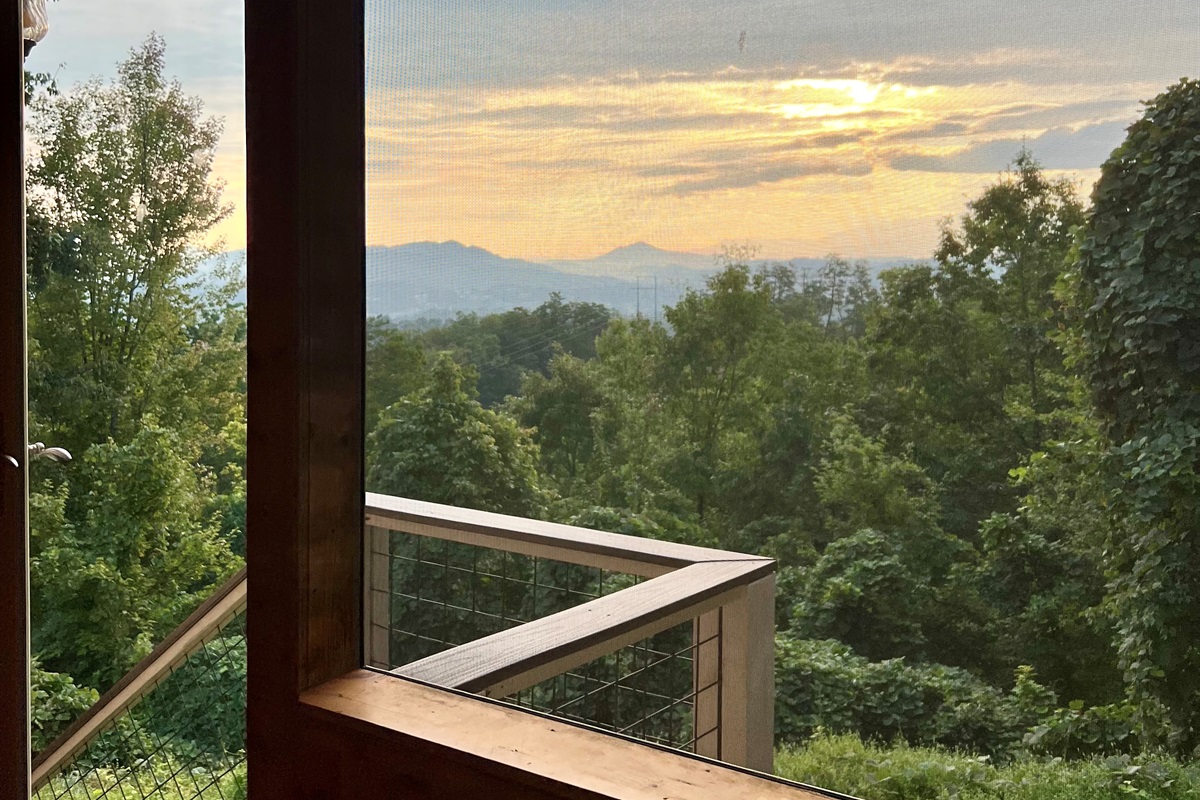 Screened-in porch view of mountains
