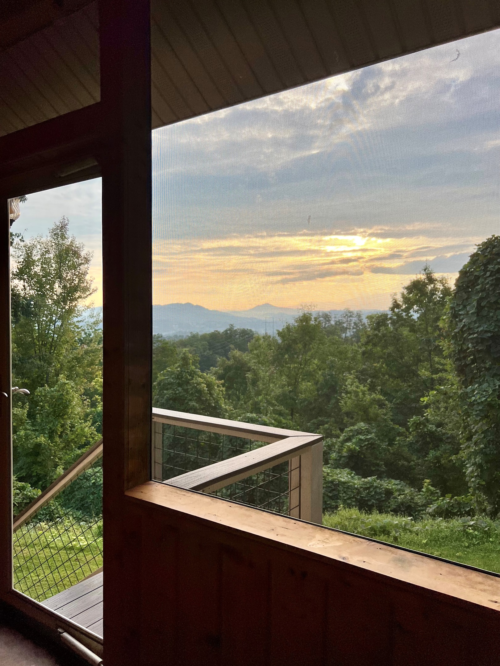 Screened-in porch view of mountains