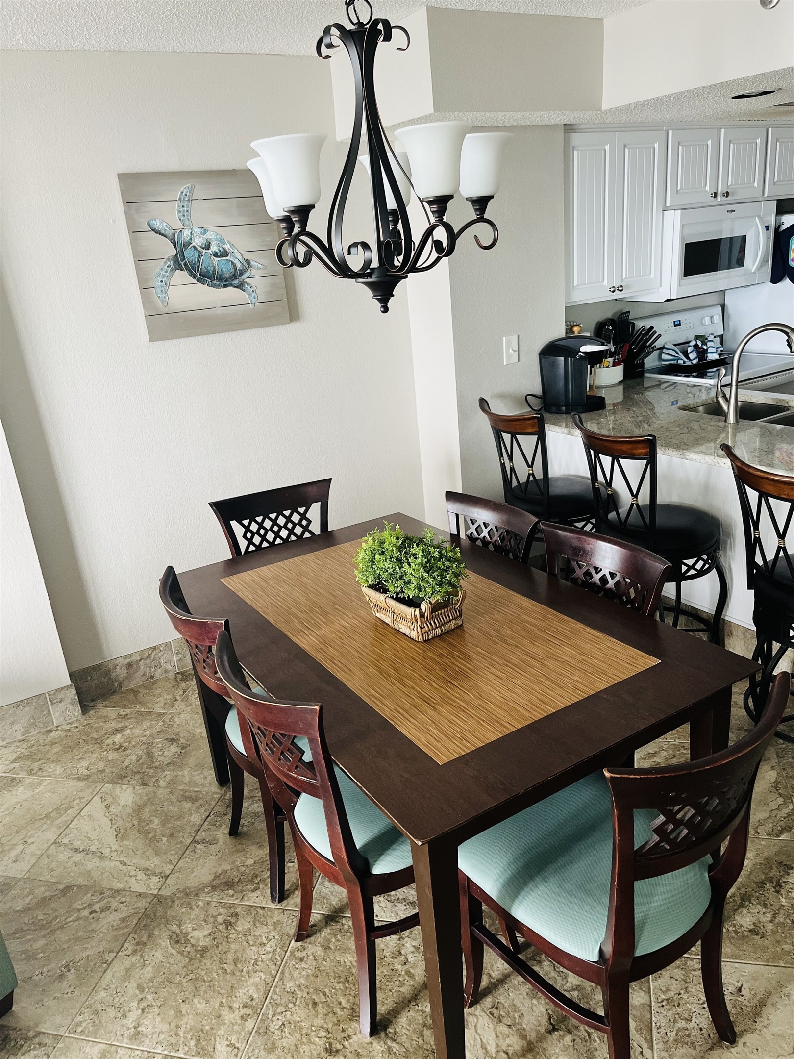 Seating for 9 with the barstools