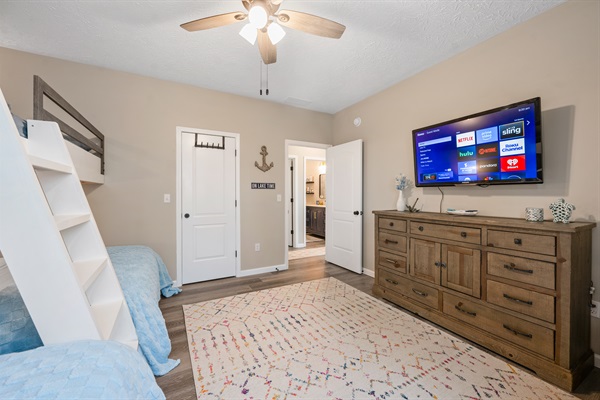 This space doubles as a hangout spot with a 50-inch smart TV for streaming and games.
