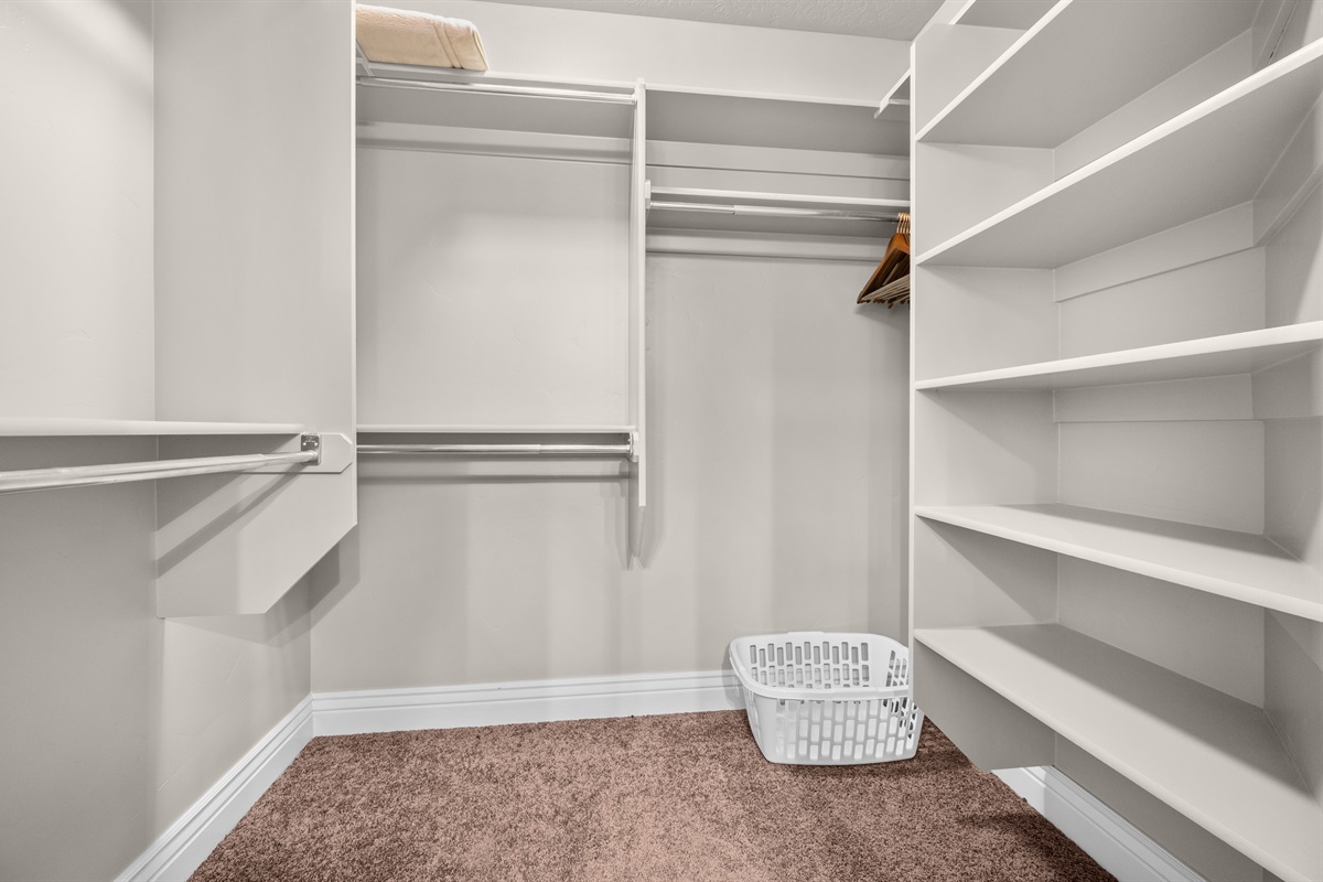 Spacious walk-in closet for all your gear and luggage.