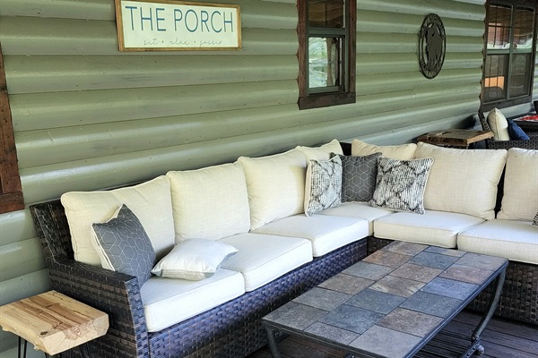 Comfortable couch to enjoy under the covered patio.