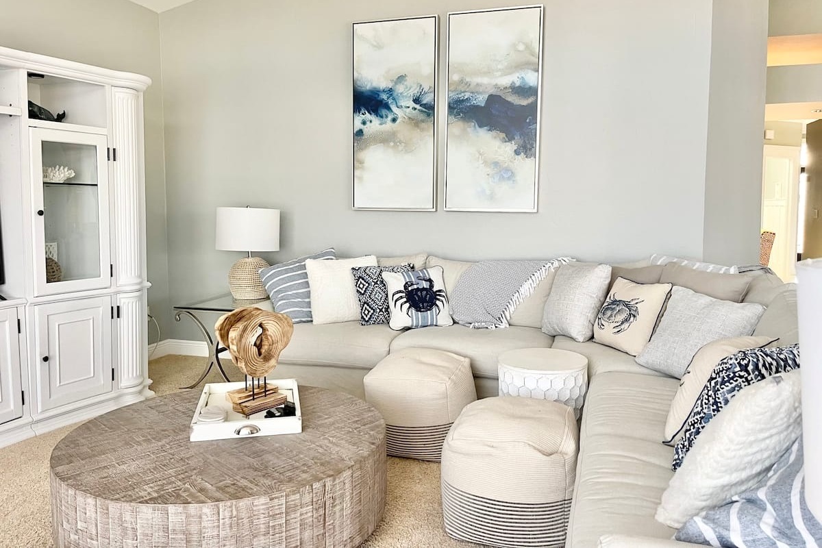 The family room includes a sleeper sofa—perfect for extra guests or cozy movie nights.