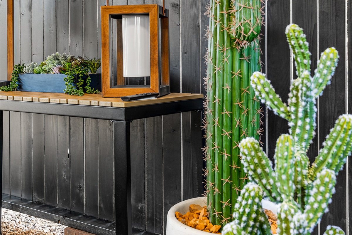 Natural textures, desert plants, and soft lighting details create a calm, grounding atmosphere throughout the Wellness Area.